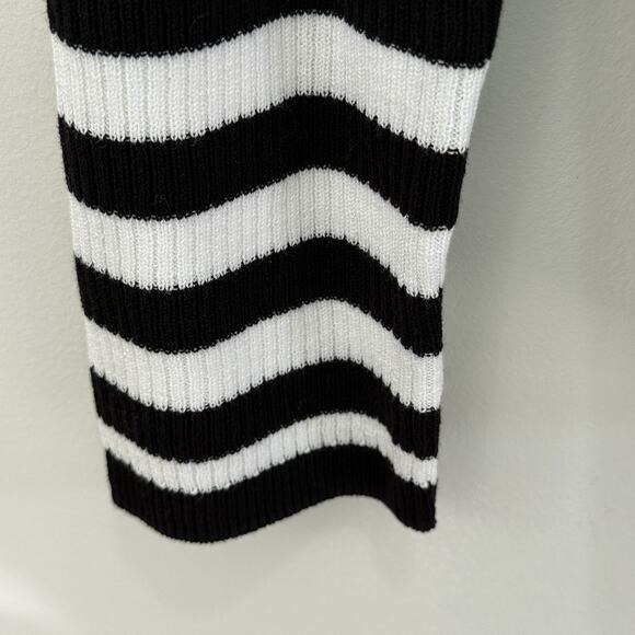 Talbots Size L Ribbed Knit Johnny Collar Pullover Mariner Stripe Top Black White - Picture 6 of 7